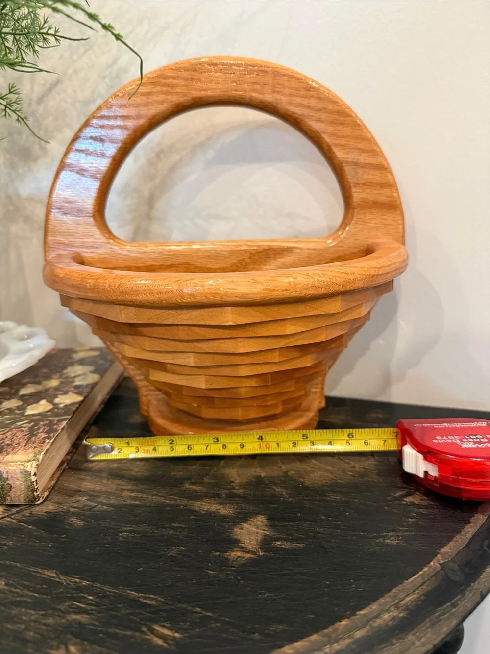 Vintage Solid Wood Handled Basket Fruit Bread Basket Rustic Farmhouse Decor